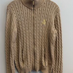 Ralph Lauren Women's Tan Cable Knit Cardigan gold metallic XL fits like medium